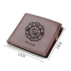 Firefighter themed Personalized Leather Wallet with Maltese Cross Craftsmanship Gift main image