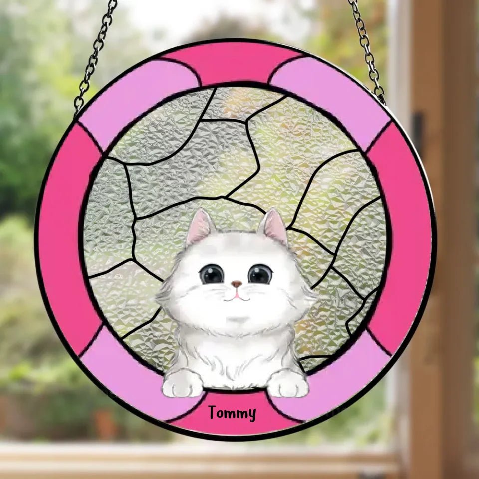 loss of cat gift custom photo and name window hanging suncatcher cat face portrait