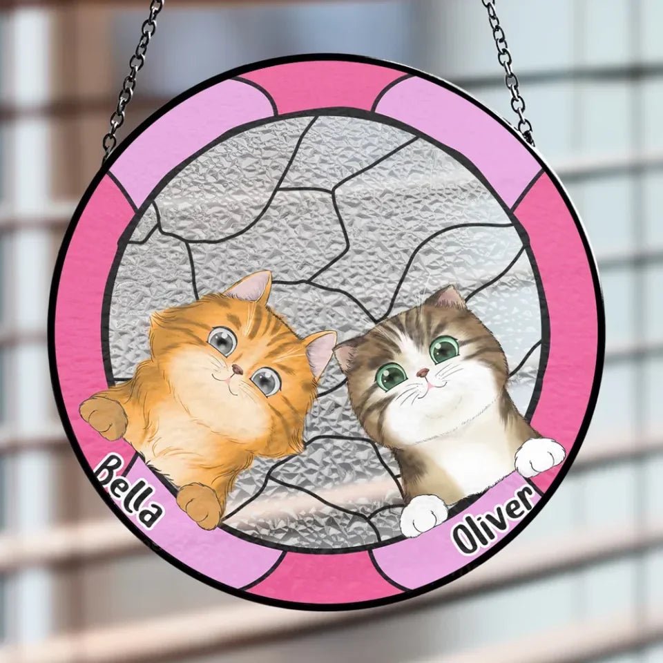 custom photo and name window hanging suncatcher cat face portrait loss of cat gift