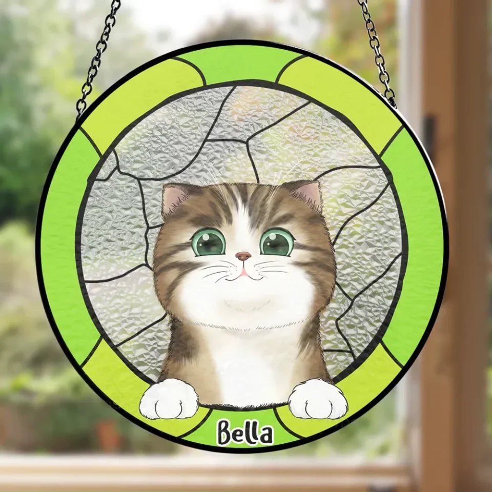 custom photo and name window hanging suncatcher loss of cat gift cat face portrait