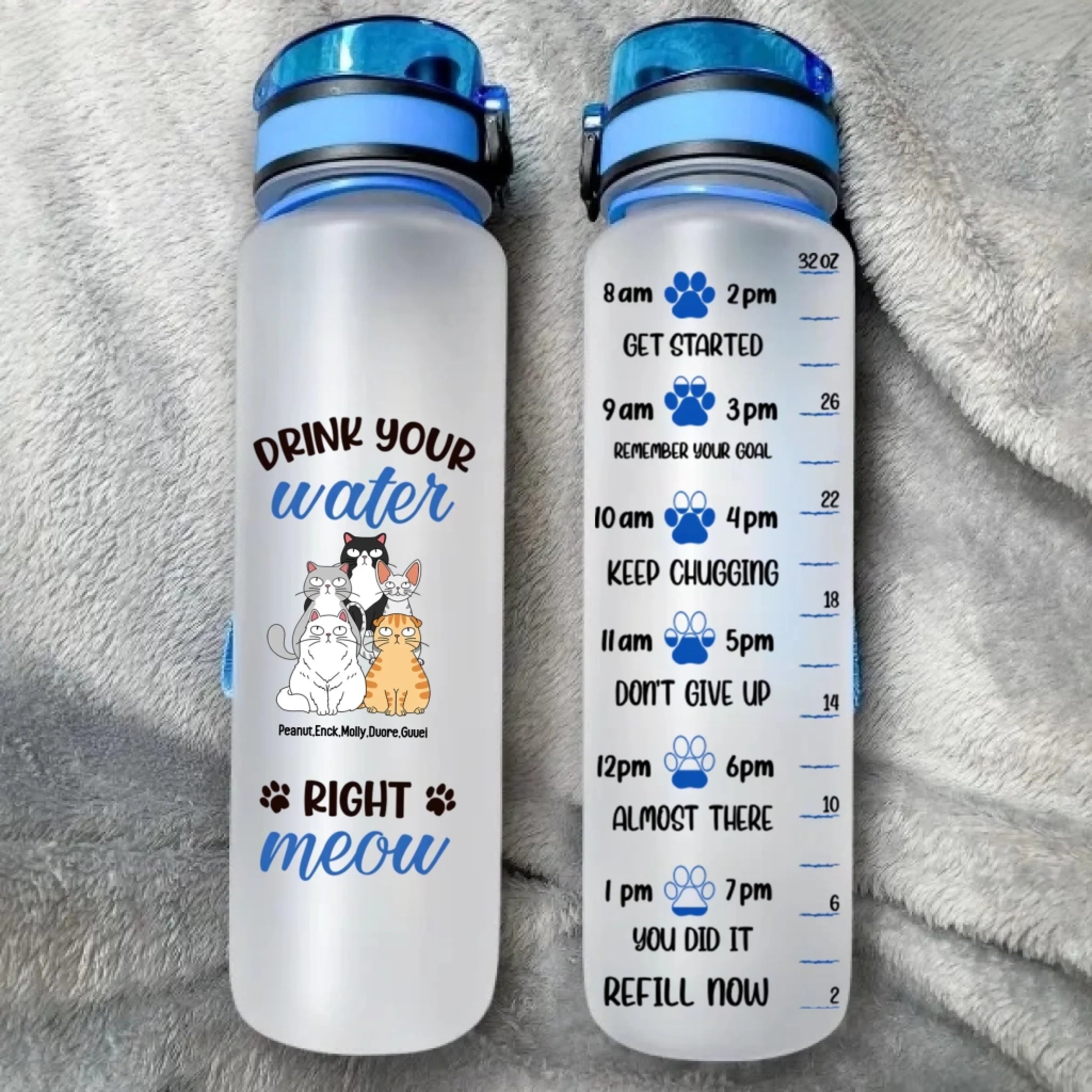 Cat Lover Water Bottle - Drink Your Water Right Meow - Cat Lover Gifts, Custom Water Bottle - Personalized Water Tracker Bottle 1032916 - DiyGiftly
