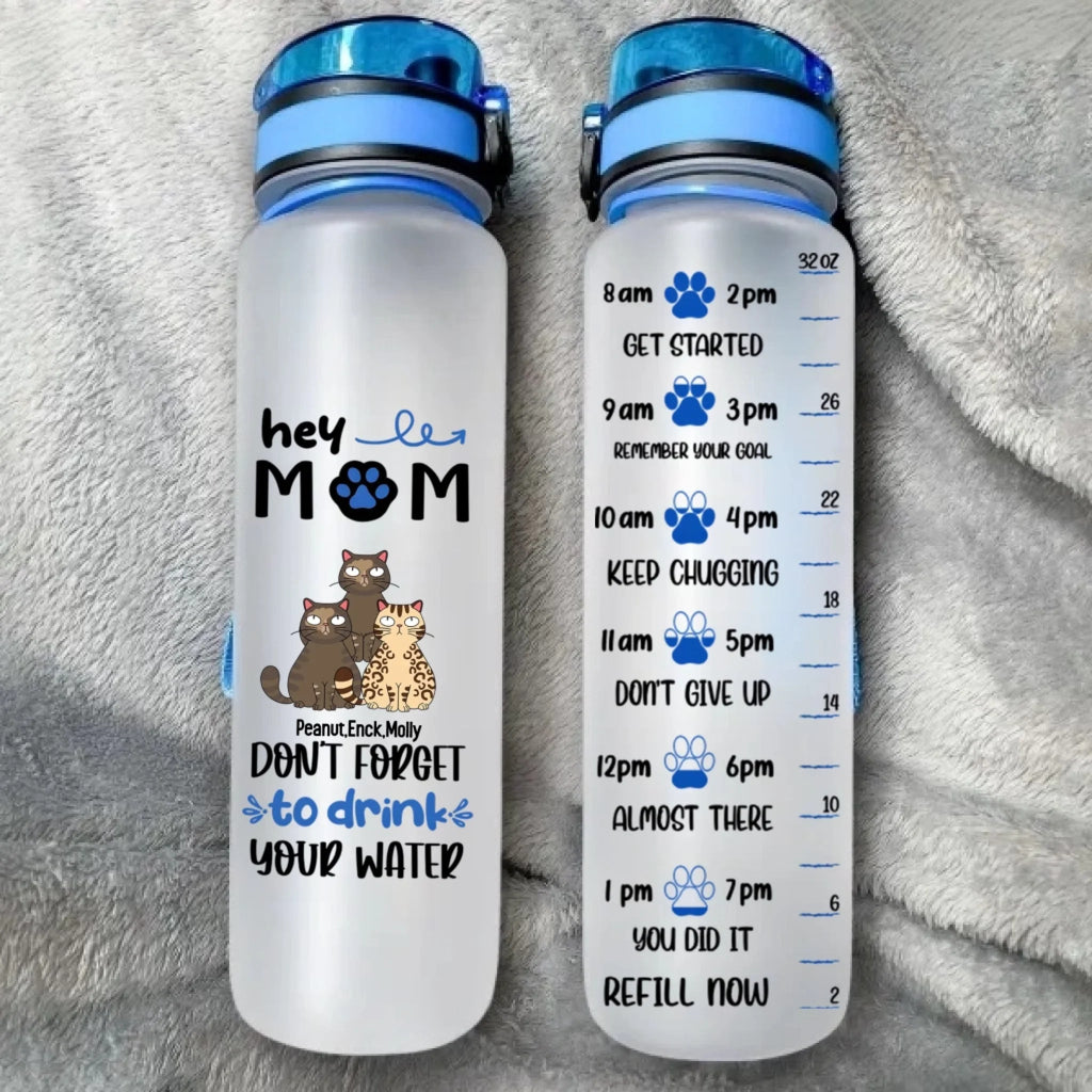 Cat Lover Water Bottle - Drink Your Water Right Meow - Cat Lover Gifts, Custom Water Bottle - Personalized Water Tracker Bottle 1032916 - DiyGiftly