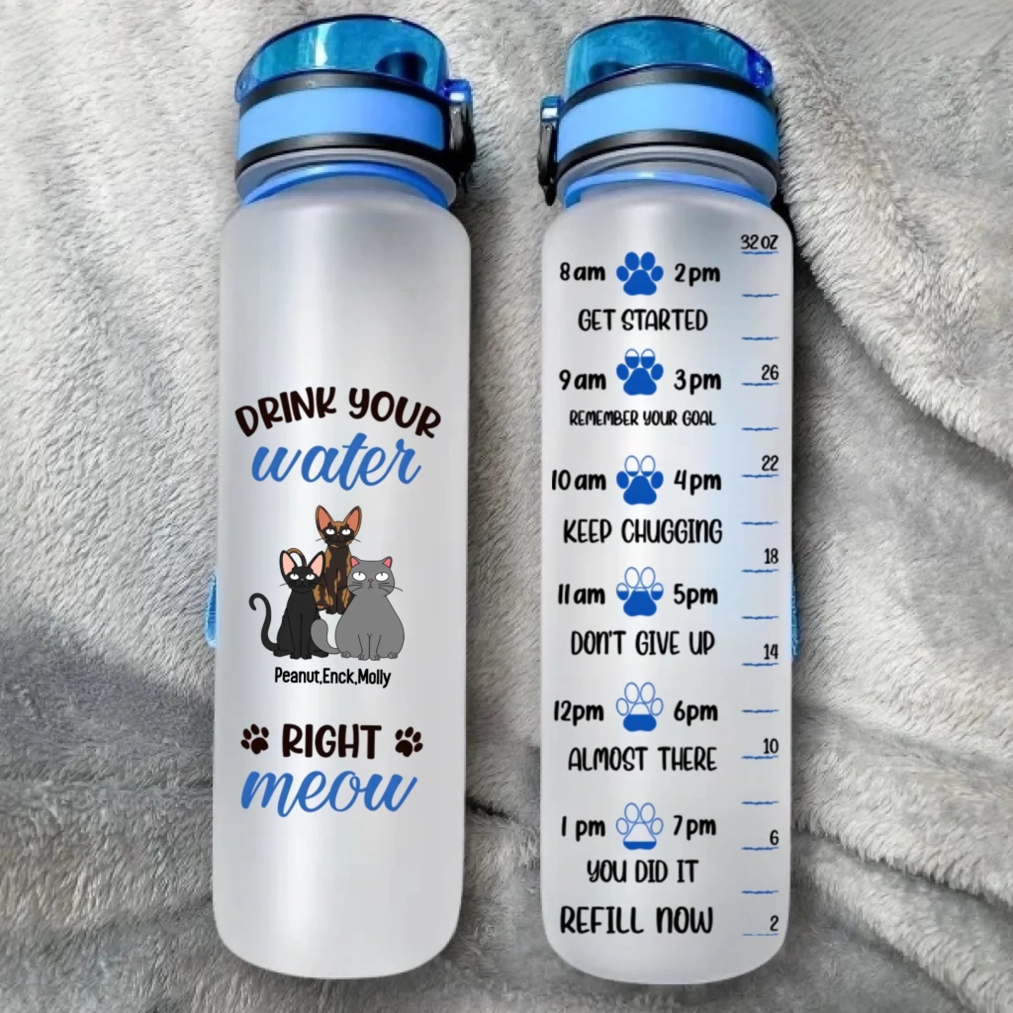 Cat Lover Water Bottle - Drink Your Water Right Meow - Cat Lover Gifts, Custom Water Bottle - Personalized Water Tracker Bottle 1032916 - DiyGiftly