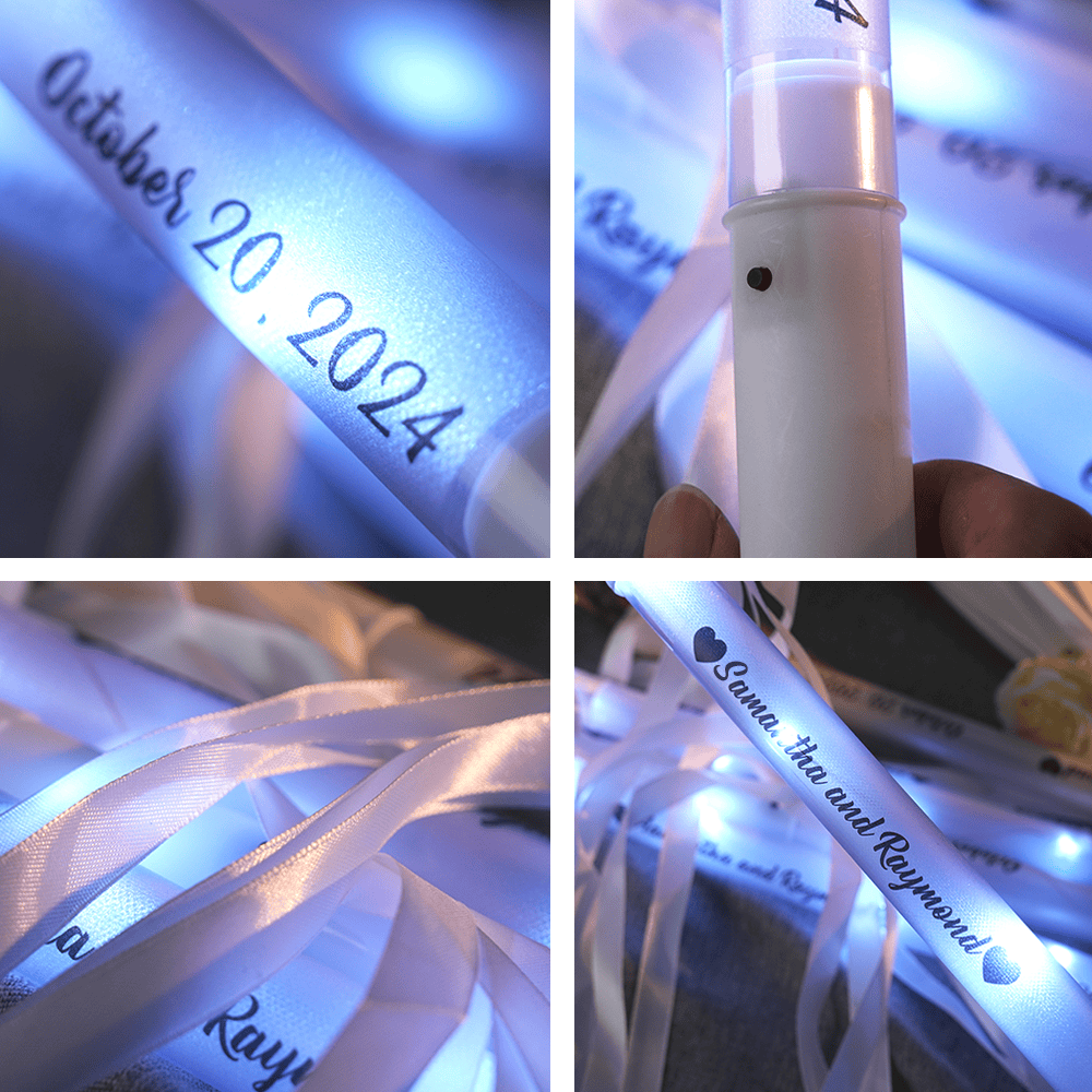Let Every Exit Shine with Celebration - Personalized LED Wedding Wands - Custom Ribbon Light Party Favors For Wedding Party Gift Ideas