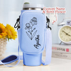 Personalized Birth Flower Waterproof Bottle Carrier Bag for 40oz Stanley Tumbler Gift for Her
