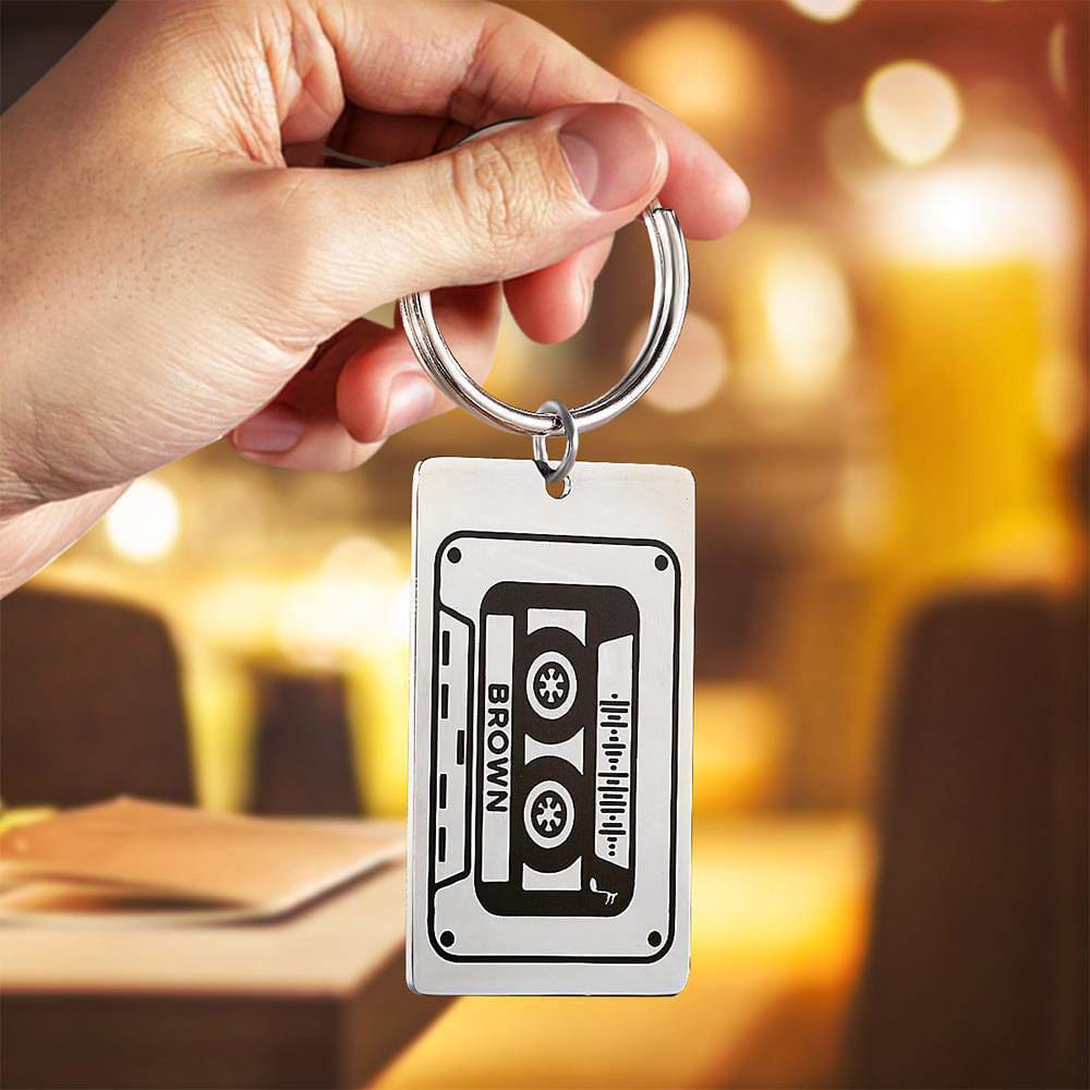 Custom Engraved Scannabled Music Code Cassette Keychain