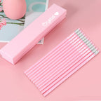 Personalized Name Pink Box of 12 HB Pencils with Eraser Pink Stationery Set Back to School Gift for Kids