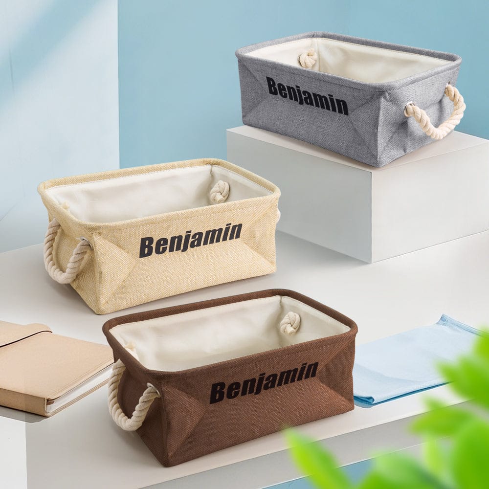 Personalized Storage Basket with Name Toy Bin Linen Organizer Gift for Children