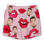 Custom Face Short Sleeve Pajama with Red Lips Prints Valentine's Day Gift for Her