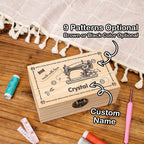 Personalized Sewing Machine Pattern Wooden Storage Box Gift for Seamstress Sewing Enthusiast