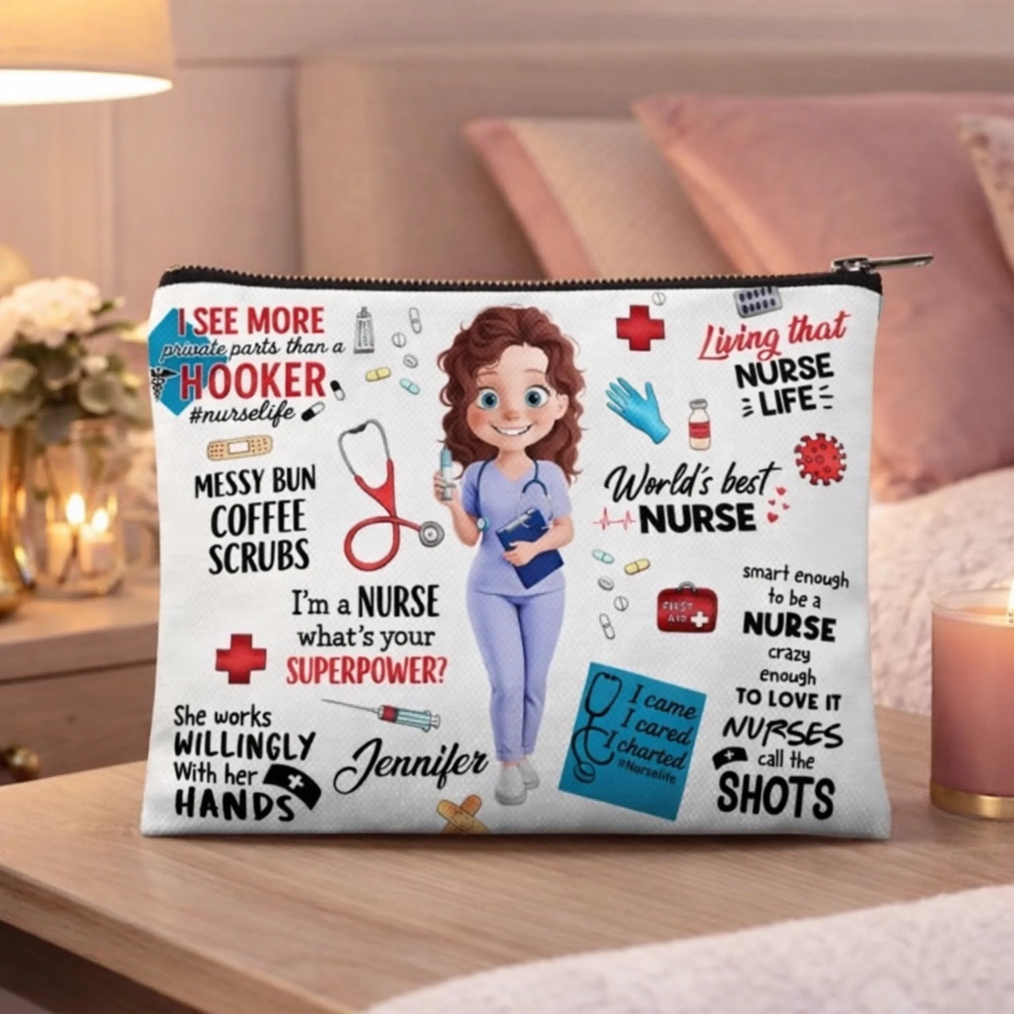 Celebrating Dedication and Care - Personalized Custom Cosmetic Bag - Durable Canvas, Custom Heat - Transfer Design, Multi - Purpose Storage - Thank You Gift for Nurses and Doctors, Everyday Essentials Organizer 1135308 - DiyGiftly