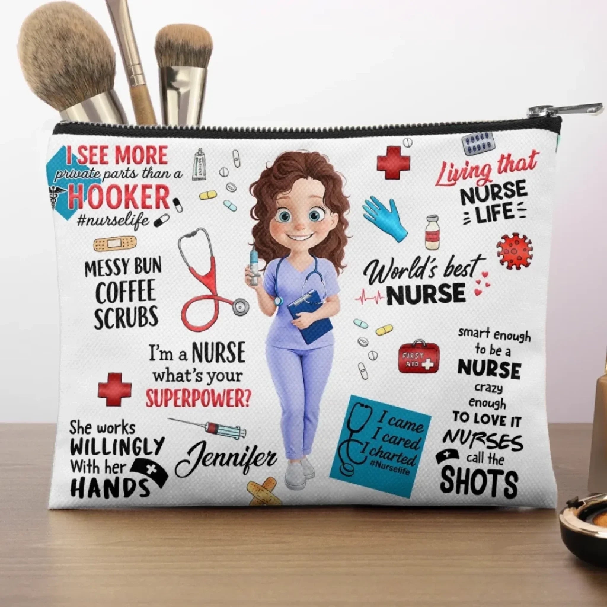 Celebrating Dedication and Care - Personalized Custom Cosmetic Bag - Durable Canvas, Custom Heat - Transfer Design, Multi - Purpose Storage - Thank You Gift for Nurses and Doctors, Everyday Essentials Organizer 1135308 - DiyGiftly