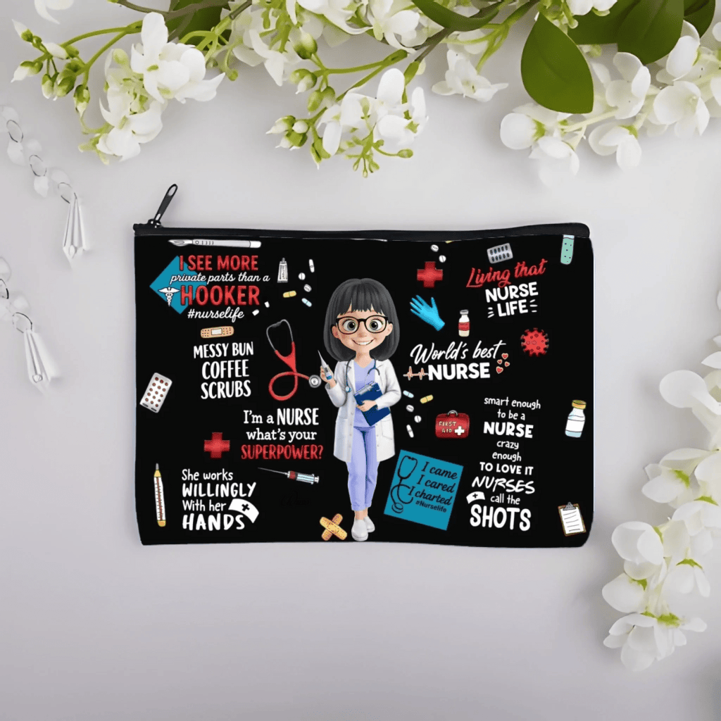 Celebrating Dedication and Care - Personalized Custom Cosmetic Bag - Durable Canvas, Custom Heat - Transfer Design, Multi - Purpose Storage - Thank You Gift for Nurses and Doctors, Everyday Essentials Organizer 1135308 - DiyGiftly