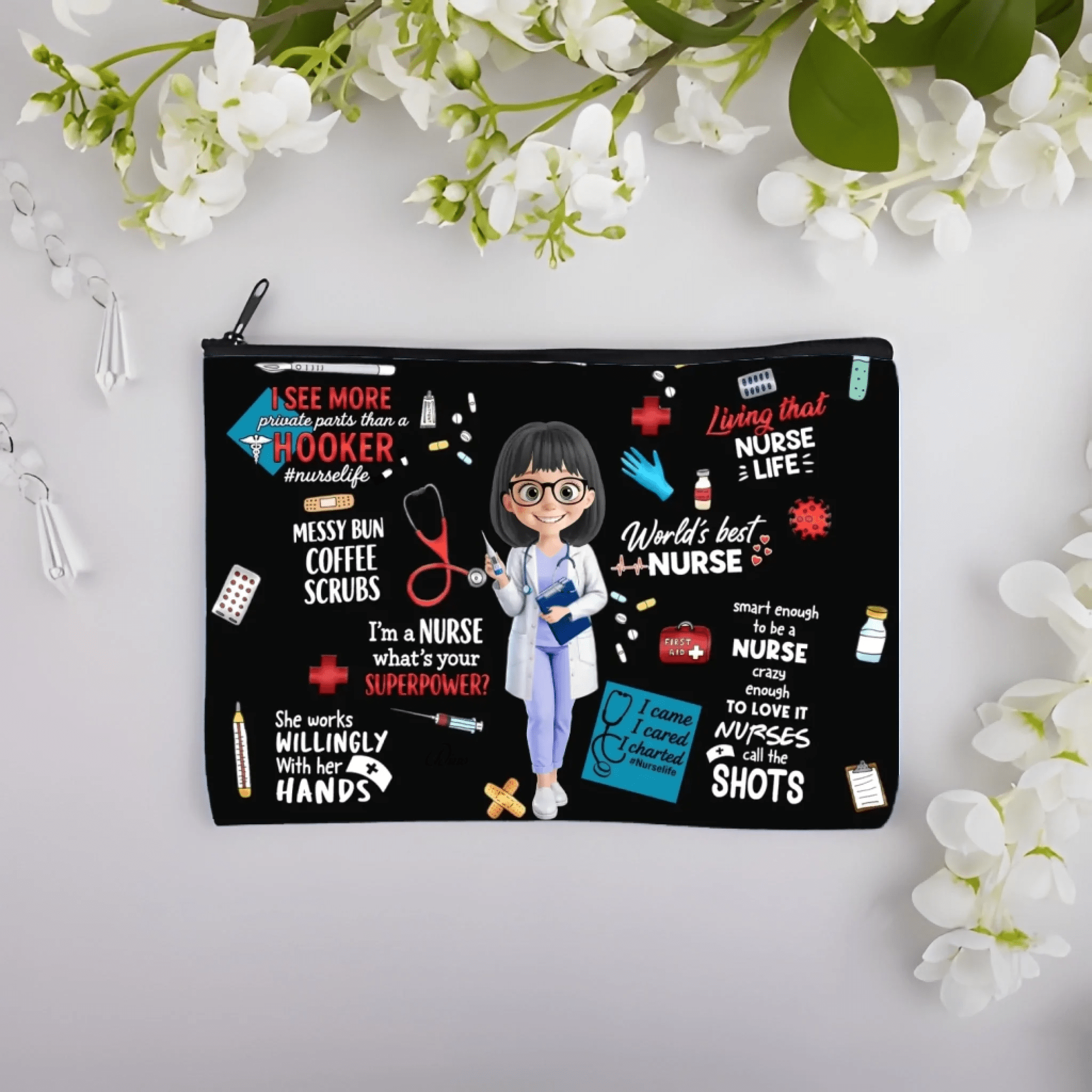 Celebrating Dedication and Care - Personalized Custom Cosmetic Bag - Durable Canvas, Custom Heat - Transfer Design, Multi - Purpose Storage - Thank You Gift for Nurses and Doctors, Everyday Essentials Organizer 1135308 - DiyGiftly