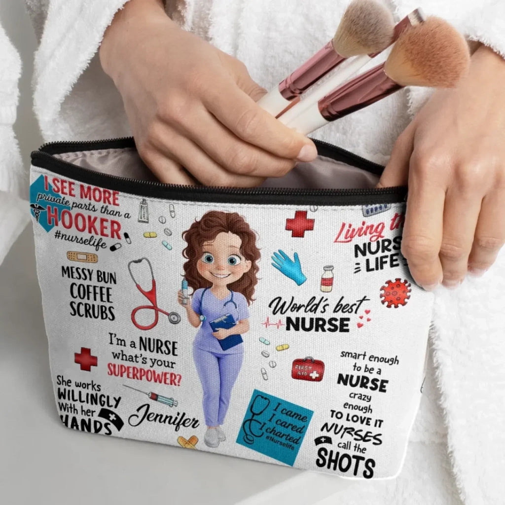 Celebrating Dedication and Care - Personalized Custom Cosmetic Bag - Durable Canvas, Custom Heat - Transfer Design, Multi - Purpose Storage - Thank You Gift for Nurses and Doctors, Everyday Essentials Organizer 1135308 - DiyGiftly