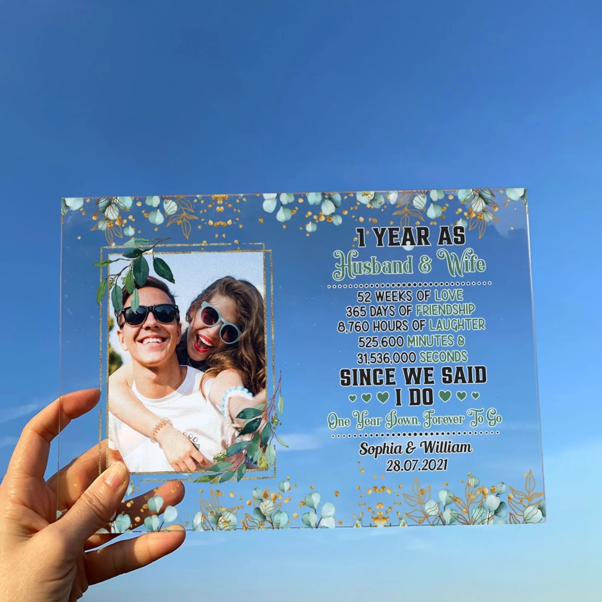 gifts for wife Celebrating Every Moment Together - Personalized Acrylic Photo Plaque - Custom 1st Anniversary Gift for Couple