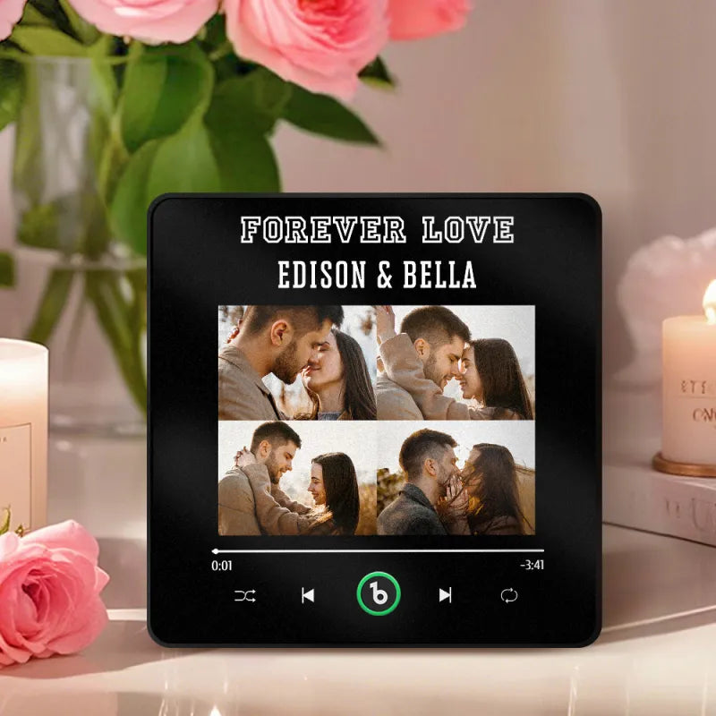 FridgeBeats Framed 4.0 Custom Names 4 Colorful Photos Music Fridge Magnet Personalized Song Magnet Valentines Gift for Couples