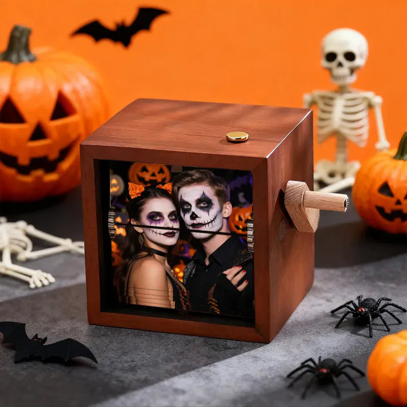 Custom Halloween Photo Flipbook Frame Animation Machine Hand-cranked Detachable Photos Flipbook Box Photo Album with Light Halloween Gifts