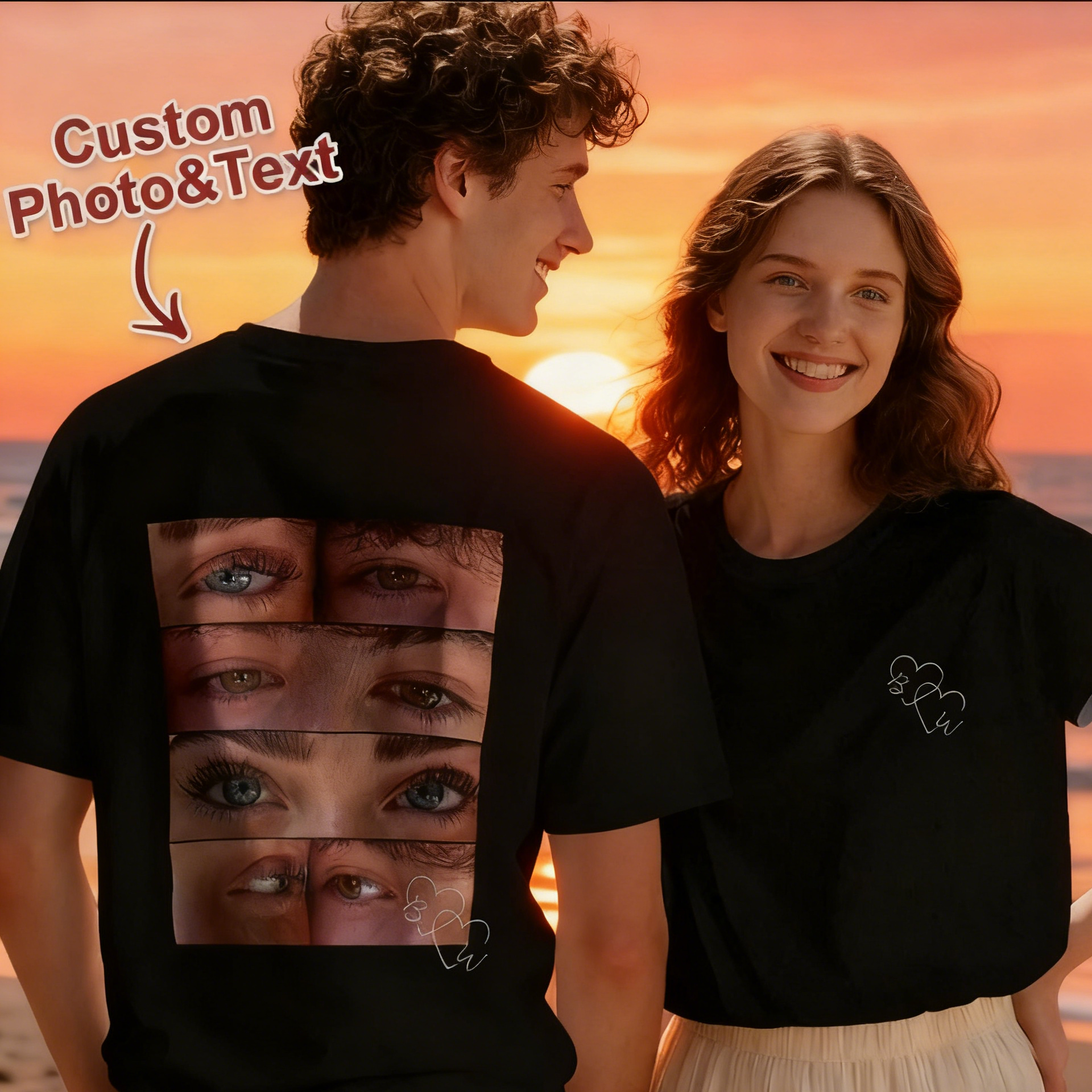 Custom Photo T-shirt Personalized Eyes Shirt for Couple Valentines Gift