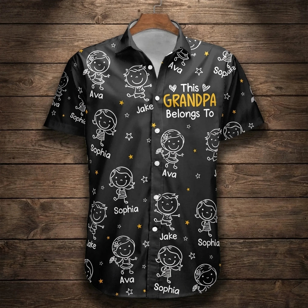 Cherished grandpa vibes personalized family names hawaiian shirt grandparents day gift
