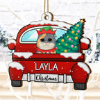 Chirstmas Dog Cat With Red Truck - Personalized Wooden Cutout Ornament 687346 - DiyGiftly