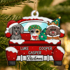 Chirstmas Dog Cat With Red Truck - Personalized Wooden Cutout Ornament 687346 - DiyGiftly
