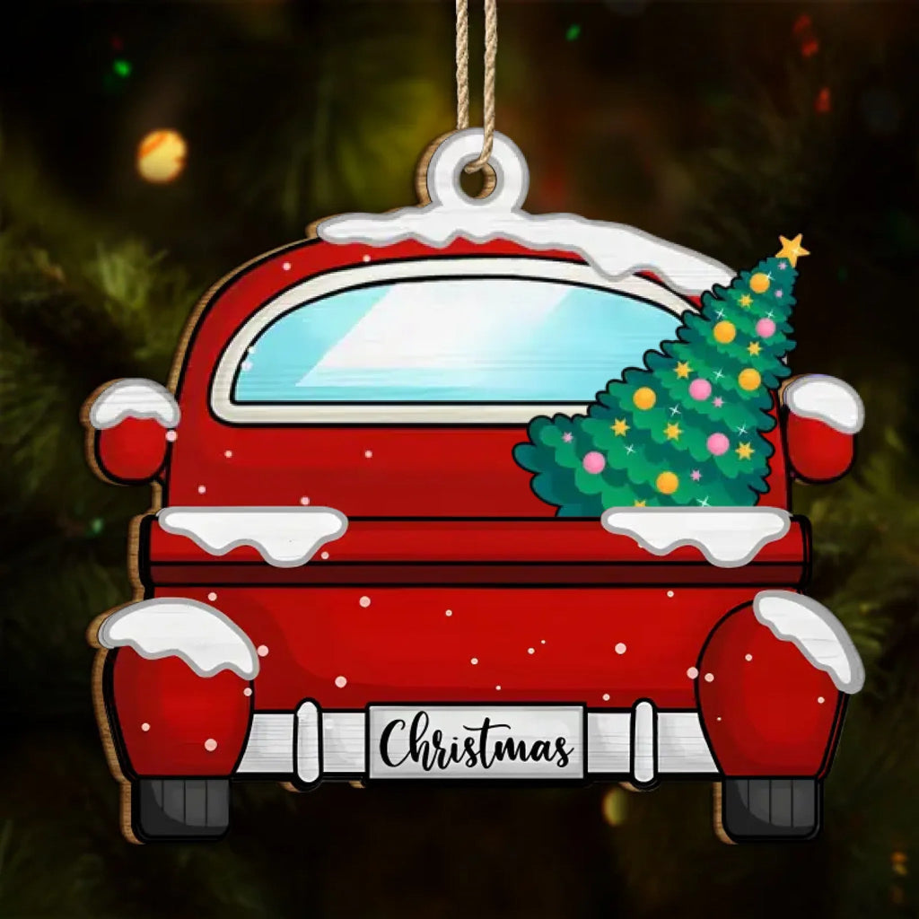 Chirstmas Dog Cat With Red Truck - Personalized Wooden Cutout Ornament 687346 - DiyGiftly
