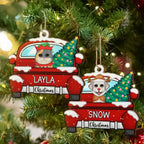 Chirstmas Dog Cat With Red Truck - Personalized Wooden Cutout Ornament 687346 - DiyGiftly