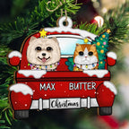 Chirstmas Dog Cat With Red Truck - Personalized Wooden Cutout Ornament 687346 - DiyGiftly