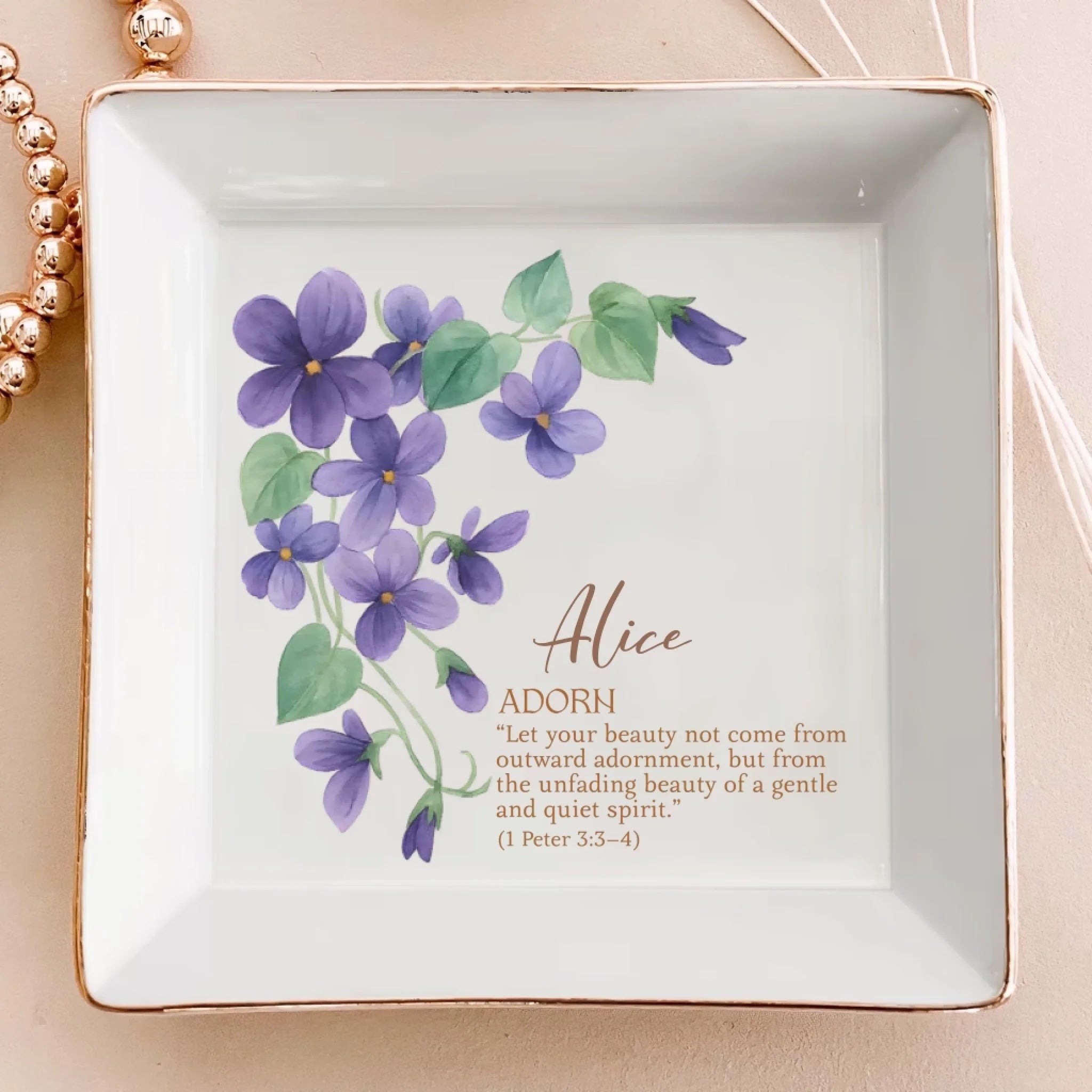 Christian Birth Flower Initial Jewelry Tray – Personalized Bible Verse Gift for Women 1081345 - DiyGiftly