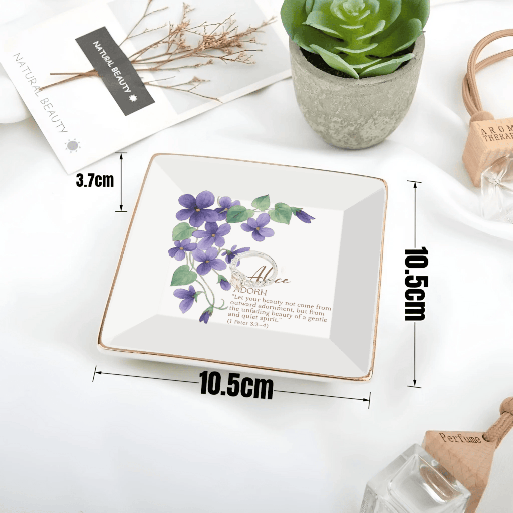 Christian Birth Flower Initial Jewelry Tray – Personalized Bible Verse Gift for Women 1081345 - DiyGiftly