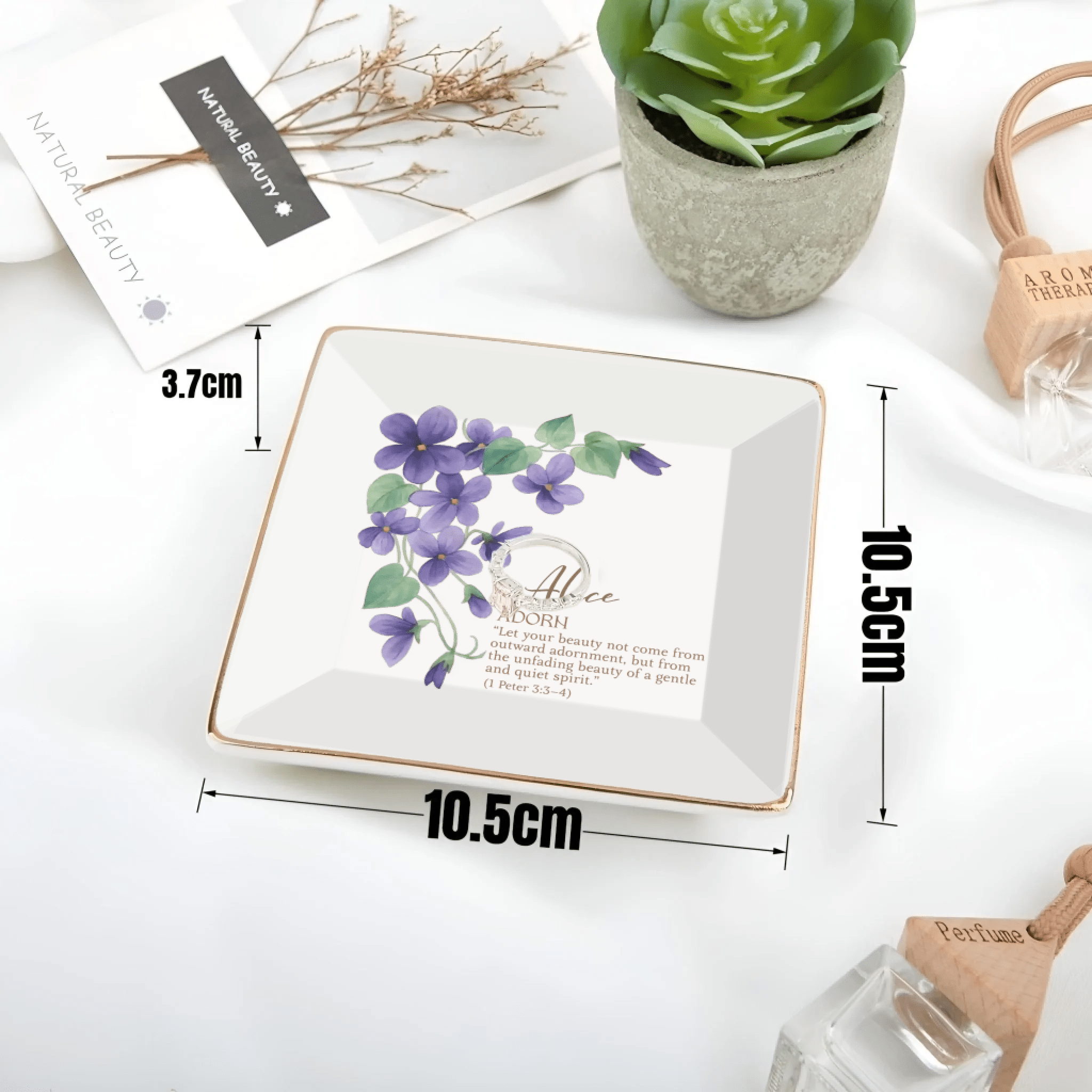 Christian Birth Flower Initial Jewelry Tray – Personalized Bible Verse Gift for Women 1081345 - DiyGiftly