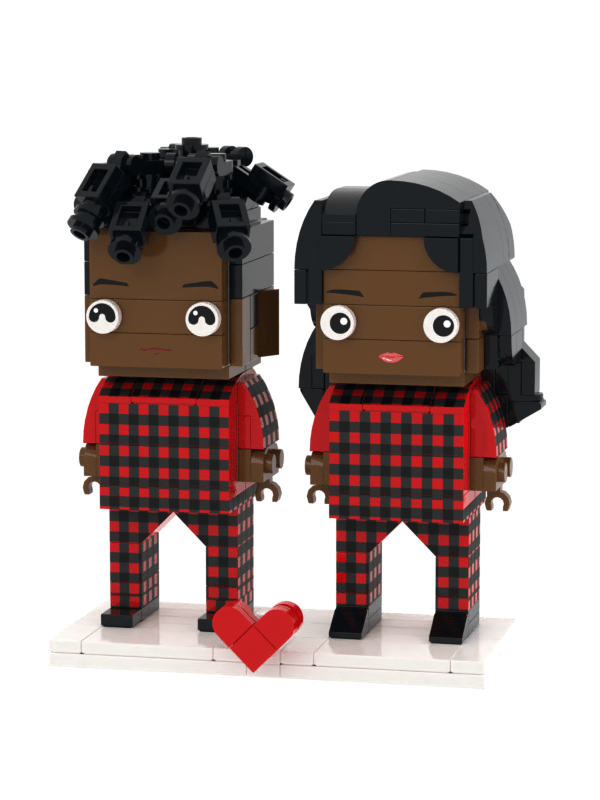 Christmas Black Couple Pajamas Custom Face Brick Figures Customizable Head 2 People Custom Brick Figures - DiyGiftly