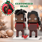 Christmas Black Couple Pajamas Custom Face Brick Figures Customizable Head 2 People Custom Brick Figures - DiyGiftly