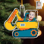 Christmas Boy Riding Construction Vehicle - Personalized Babys Photo First Christmas Ornament 683222 - DiyGiftly