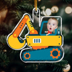 Christmas Boy Riding Construction Vehicle - Personalized Babys Photo First Christmas Ornament 683222 - DiyGiftly