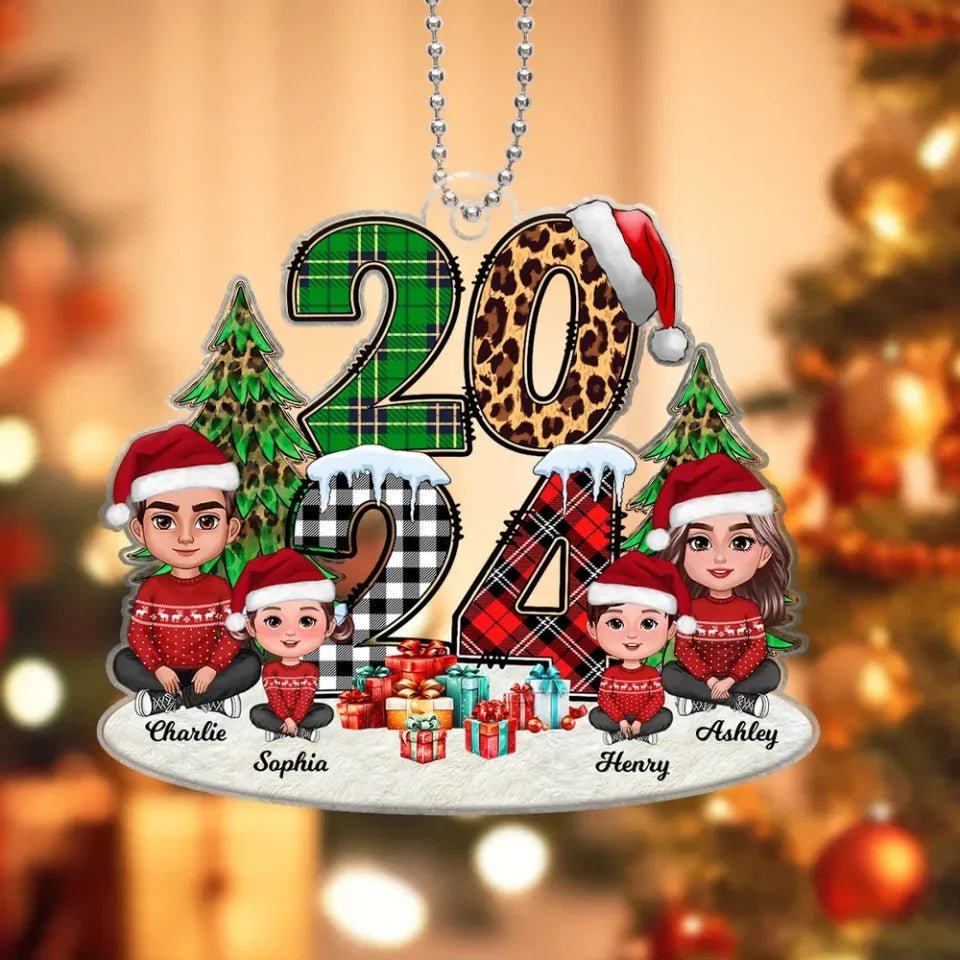 Christmas Family Sitting 2024 Stacked Pattern Personalized Acrylic Ornament 678112 - DiyGiftly