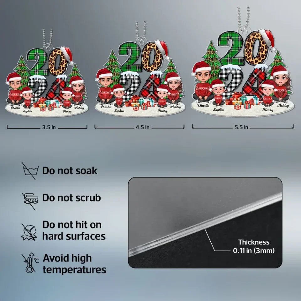 Christmas Family Sitting 2024 Stacked Pattern Personalized Acrylic Ornament 678112 - DiyGiftly
