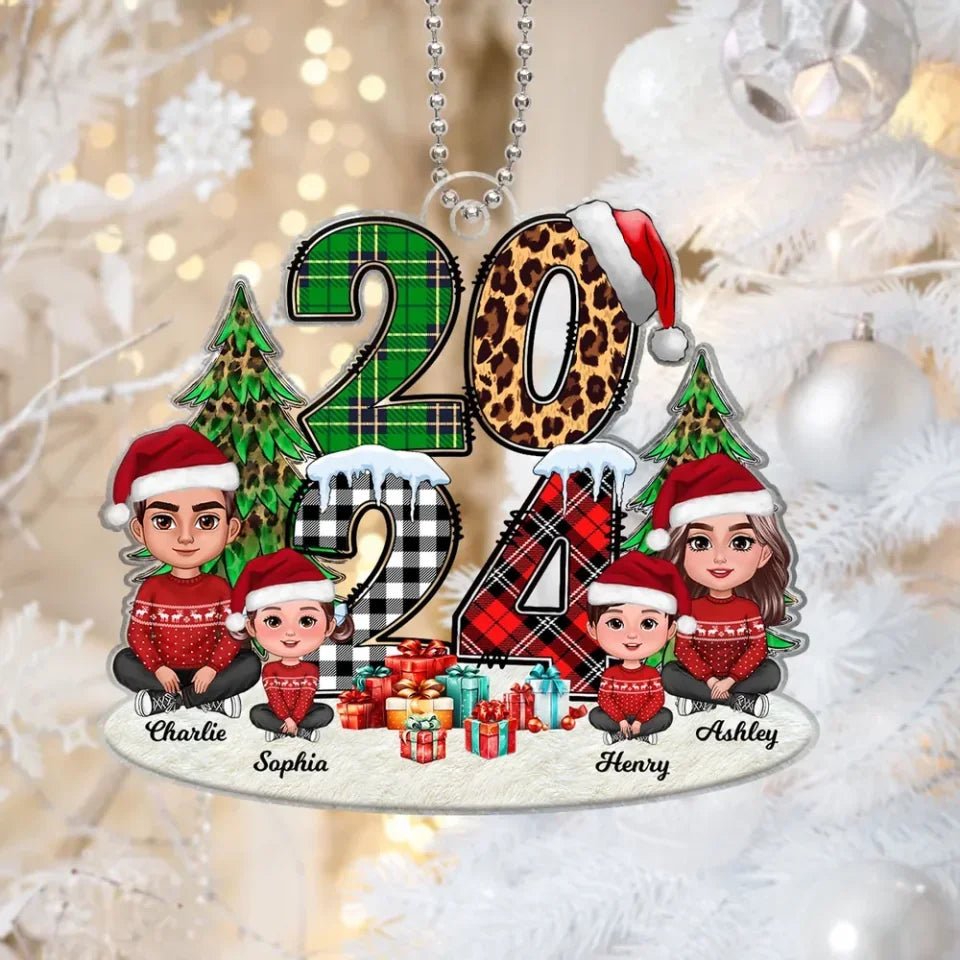 Christmas Family Sitting 2024 Stacked Pattern Personalized Acrylic Ornament 678112 - DiyGiftly