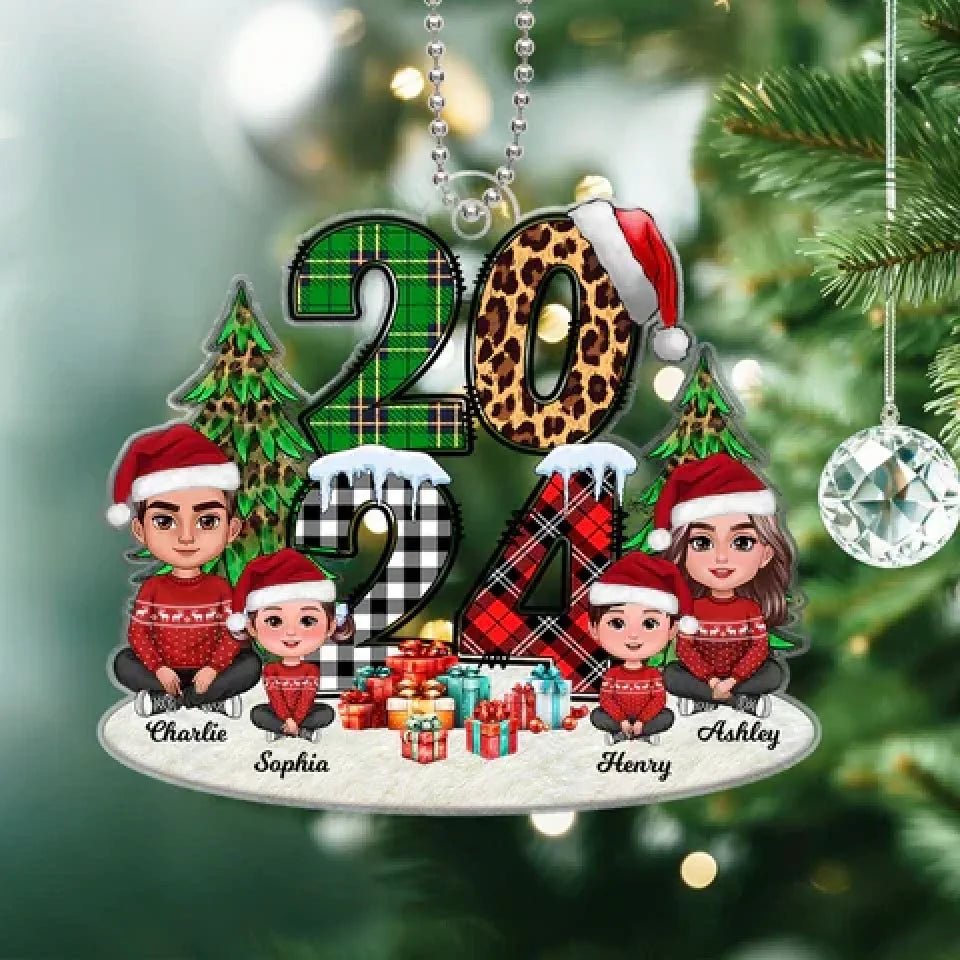 Christmas Family Sitting 2024 Stacked Pattern Personalized Acrylic Ornament 678112 - DiyGiftly