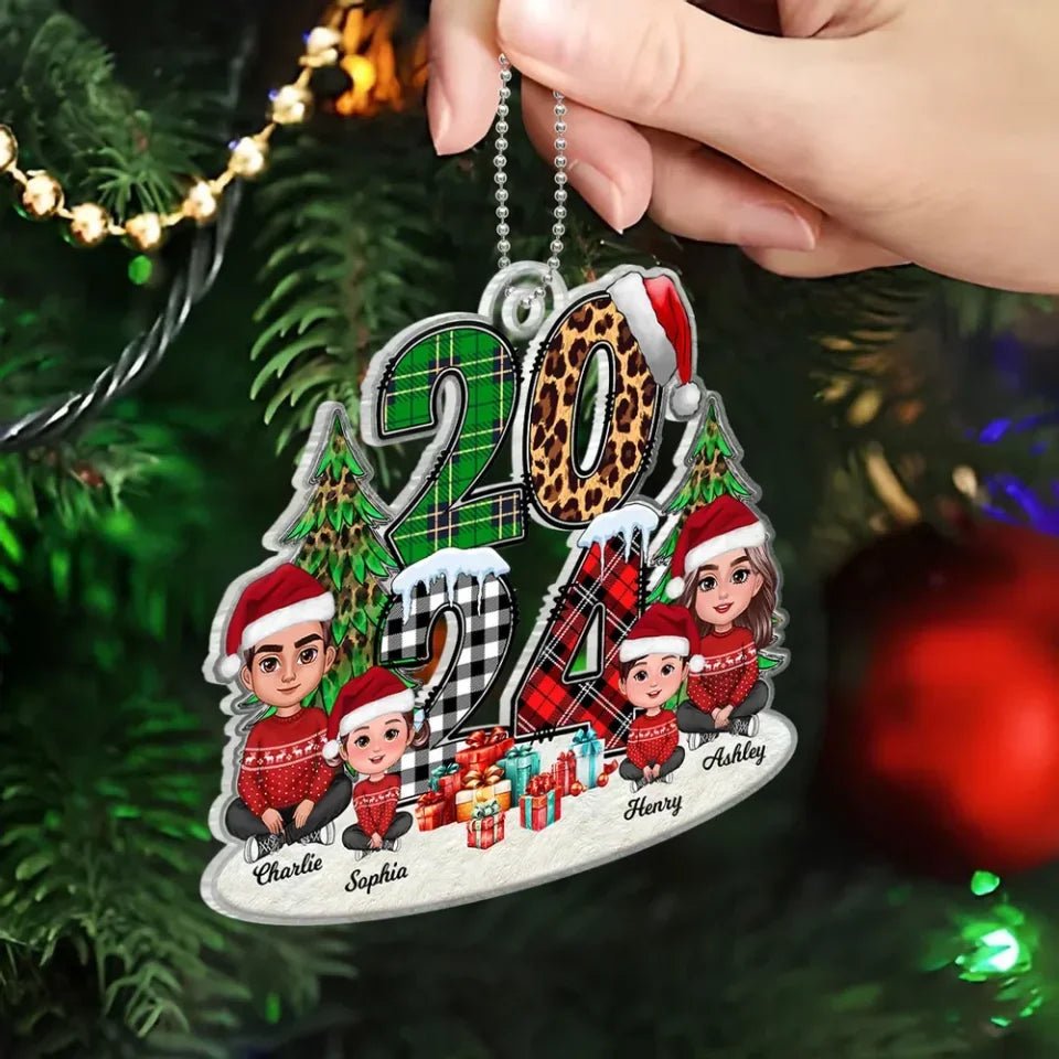 Christmas Family Sitting 2024 Stacked Pattern Personalized Acrylic Ornament 678112 - DiyGiftly