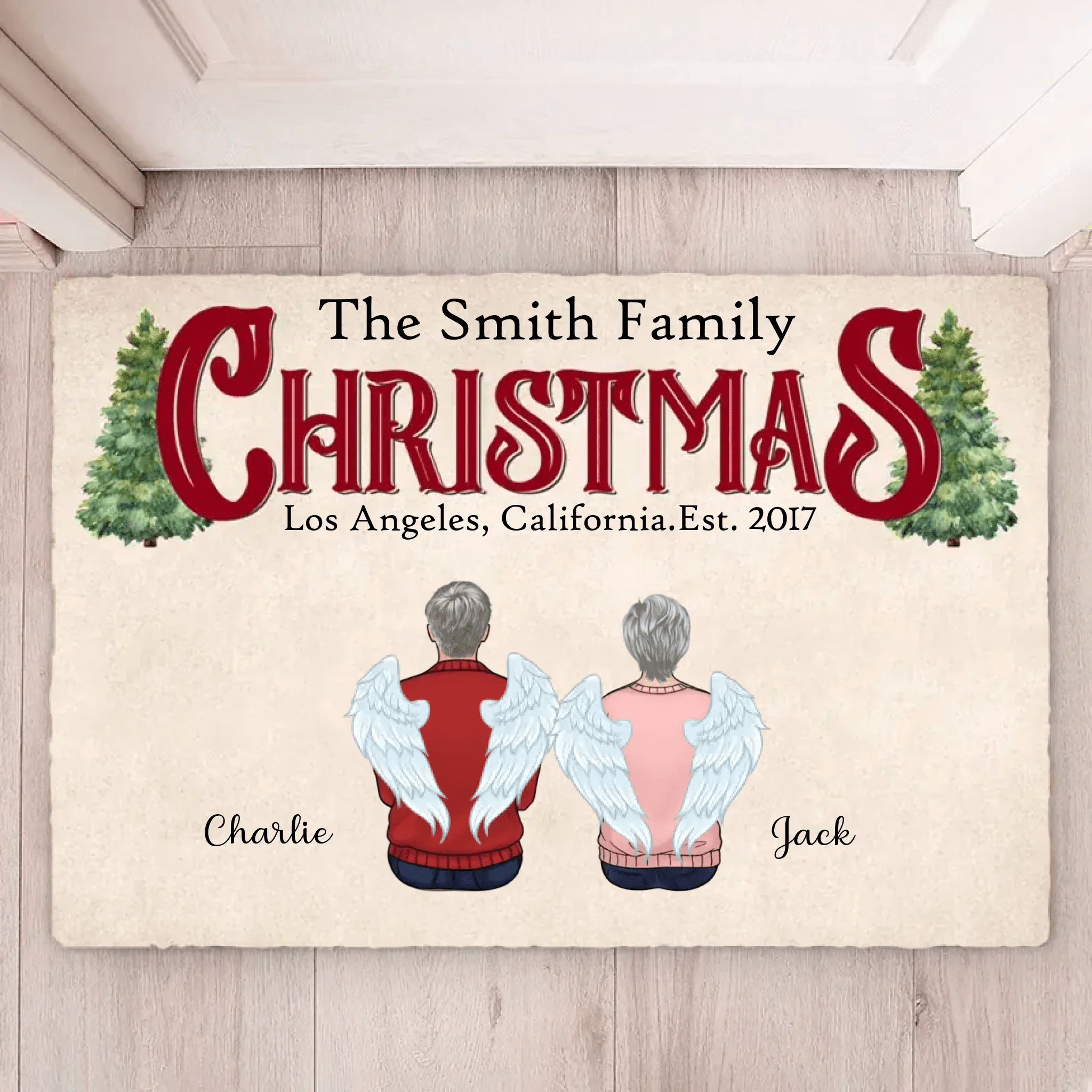 Christmas Family Sitting Together Personalized Mat, Christmas Decoration 714699 - D - DiyGiftly