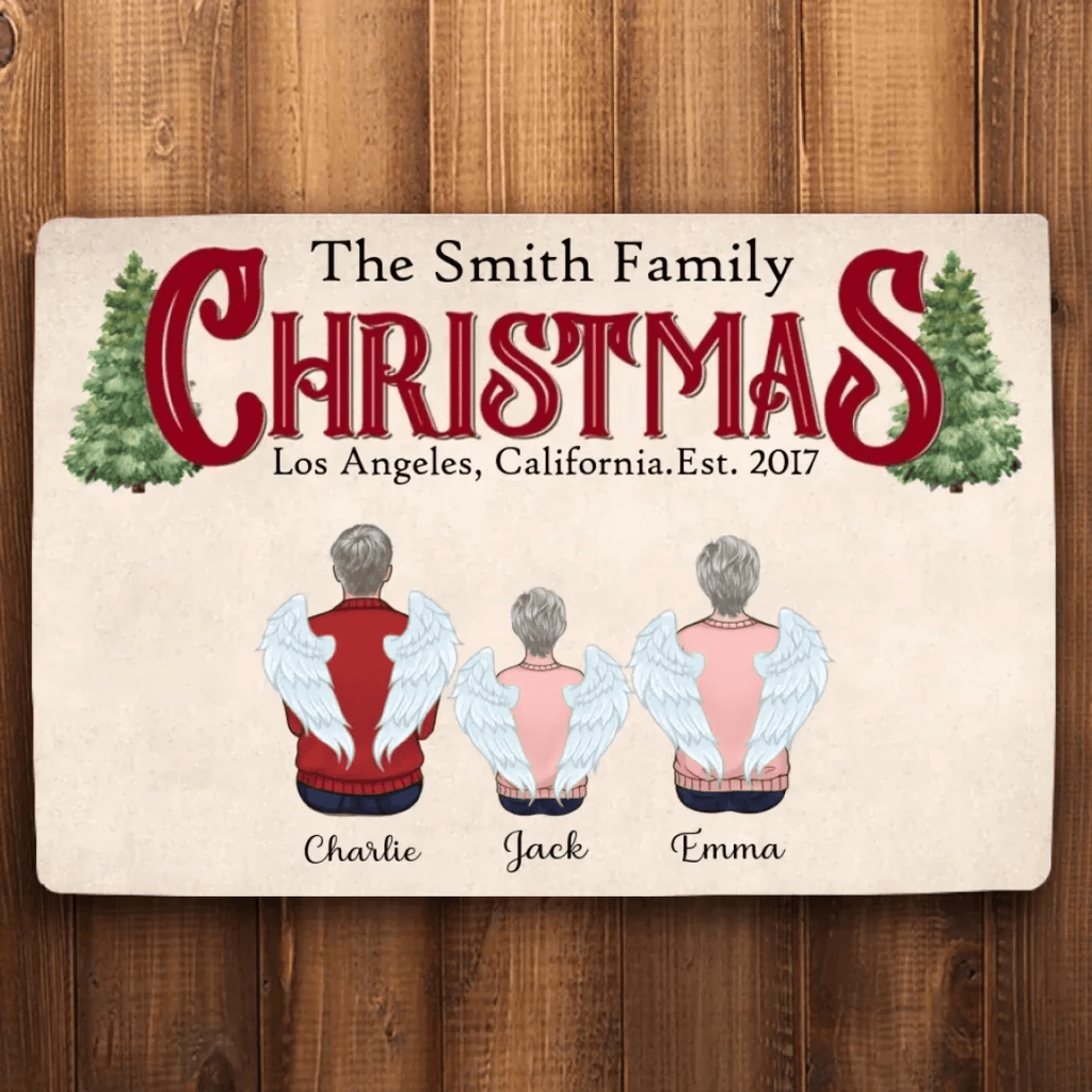 Christmas Family Sitting Together Personalized Mat, Christmas Decoration 714699 - D - DiyGiftly