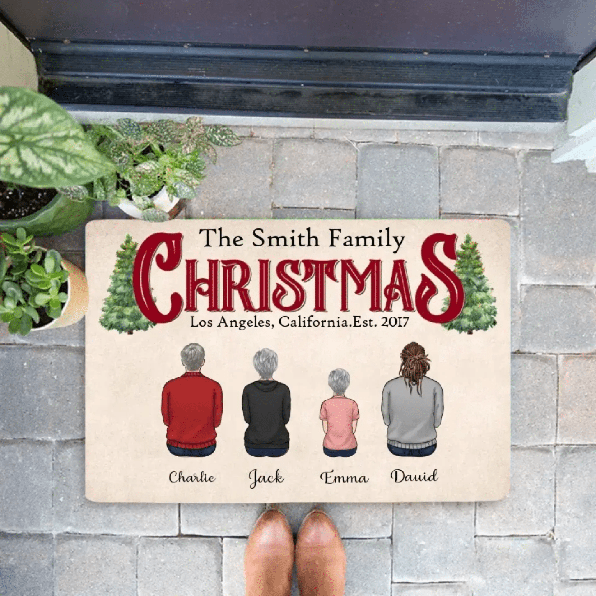 Christmas Family Sitting Together Personalized Mat, Christmas Decoration 714699 - D - DiyGiftly