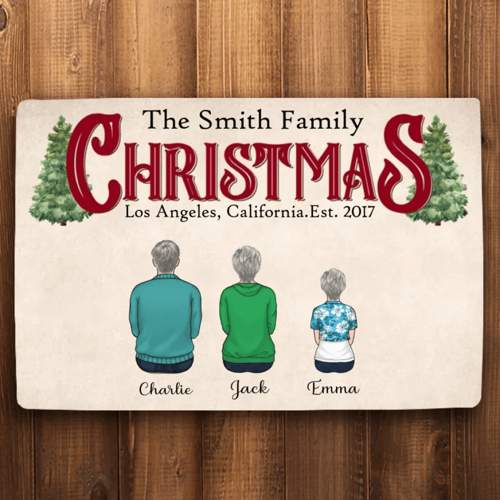 Christmas Family Sitting Together Personalized Mat, Christmas Decoration 714699 - D - DiyGiftly