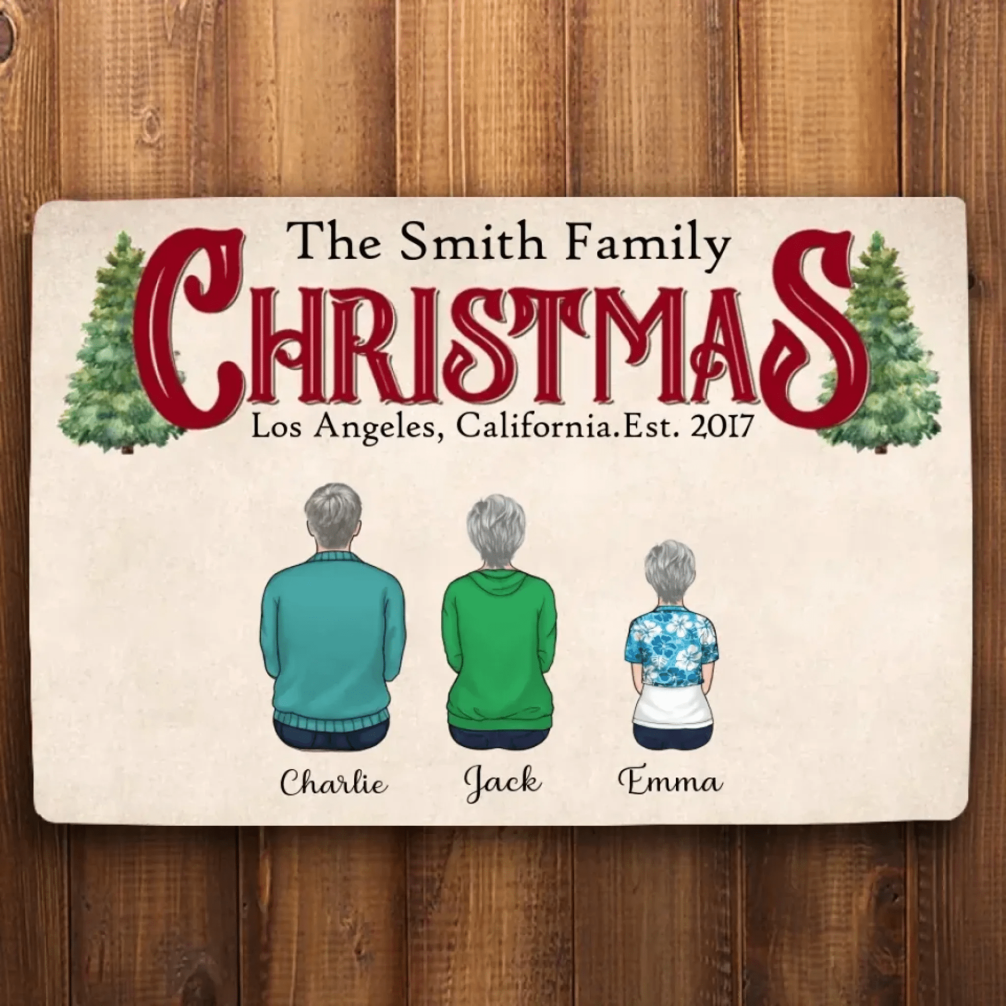 Christmas Family Sitting Together Personalized Mat, Christmas Decoration 714699 - D - DiyGiftly