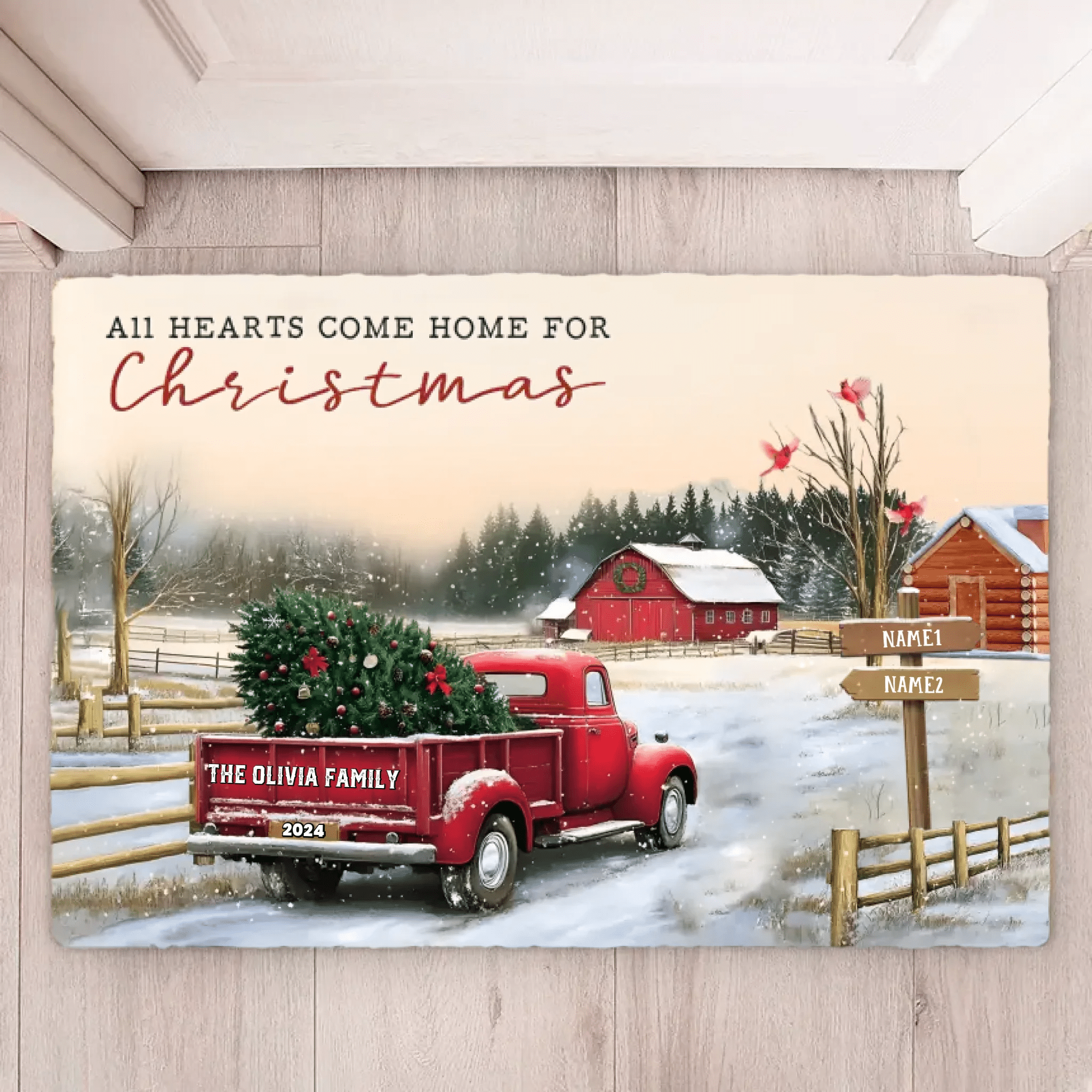 Christmas Gifts for a Family Custom Family Name Ready to Hang Mat 711091 - D - DiyGiftly