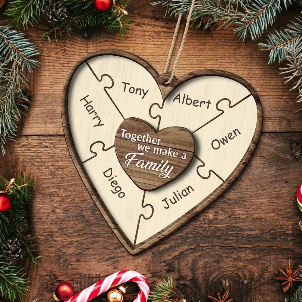 Christmas Puzzle Together We Make A Family - Gift For Family - Personalized 2 - Layered Wooden Ornament 723963 - DiyGiftly