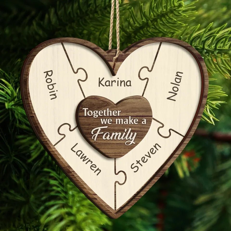 Christmas Puzzle Together We Make A Family - Gift For Family - Personalized 2 - Layered Wooden Ornament 723963 - DiyGiftly
