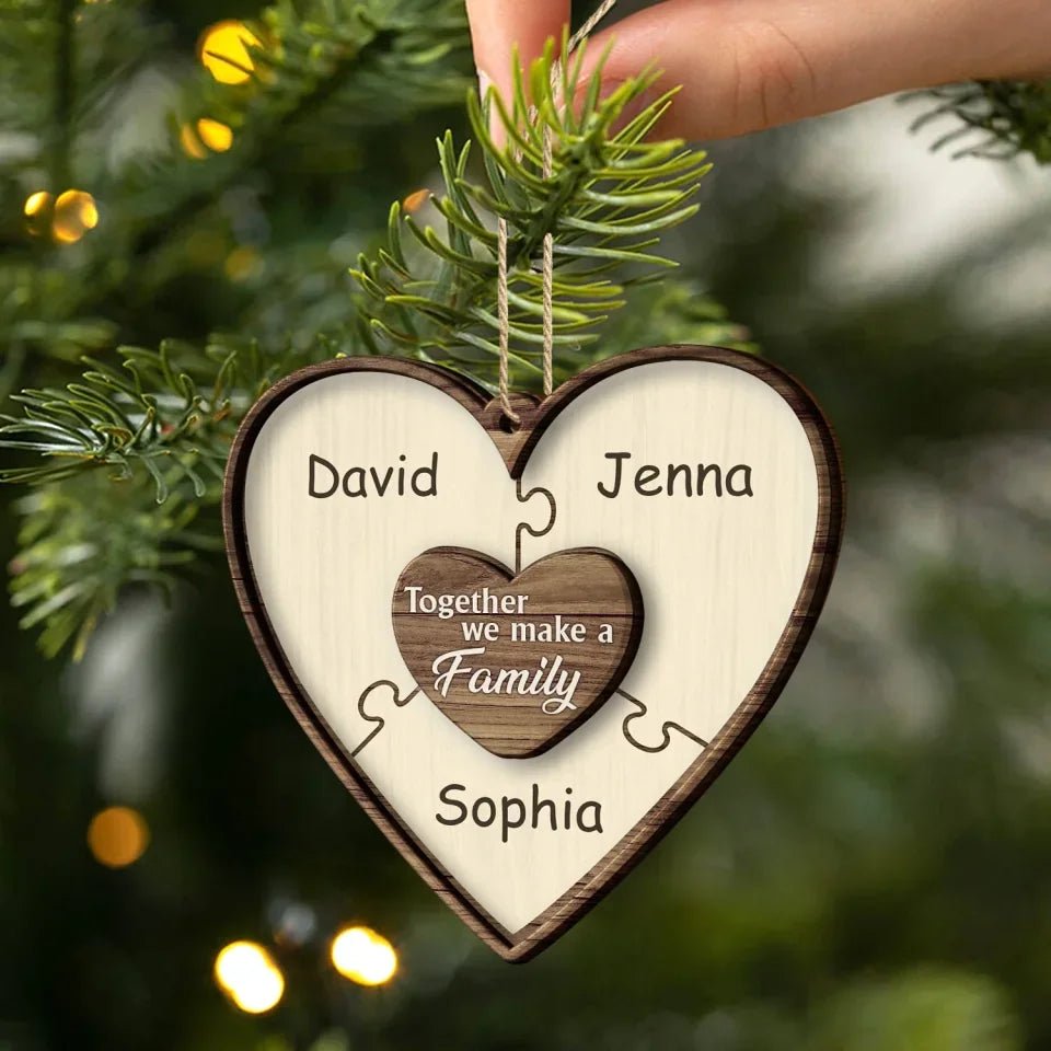 Christmas Puzzle Together We Make A Family - Gift For Family - Personalized 2 - Layered Wooden Ornament 723963 - DiyGiftly